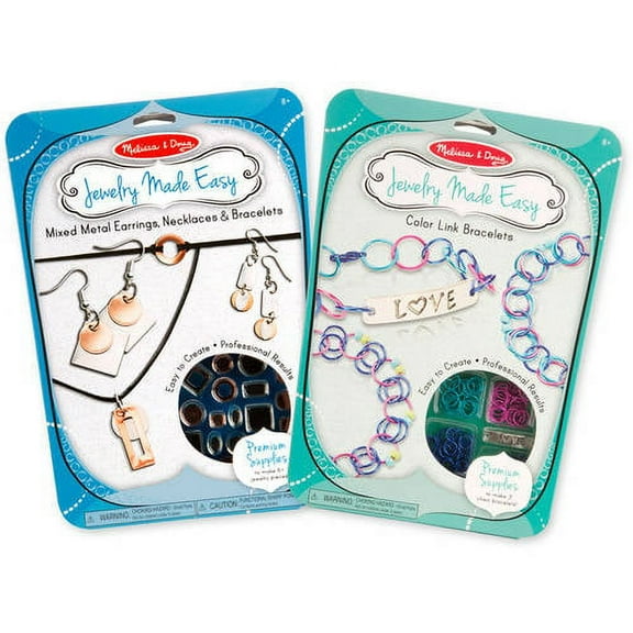 Melissa & Doug Jewelry Made Easy Set of 2 - Mixed Metal Earrings, Necklaces, and Bracelets and Color Link Bracelets