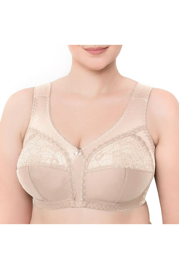 Wireless Plus Size Bra Wide Strap Unlined Minimizer Full Coverage 36 38 40 42 44 46 48 50 52 / C D E F G H I ( 48F/DDD, Nude)