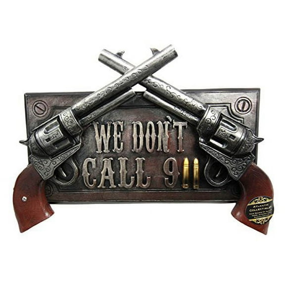 No Warning For Trespassers Wild West Dual Six Shooter Guns With Bullets Wall Art Sign Plaque Decor 3D Figurine