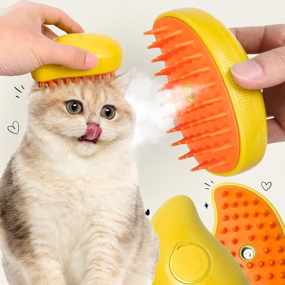 BITOUSHI Cat Steam Brush - Steamy Pet Brush Grooming Tool for Shedding and Cleaning - Cat Hair Brush with Water 3 in 1 Multifunctional Silicone Steamy Cat Pet Brush Dog Massager Brushes - Yellow