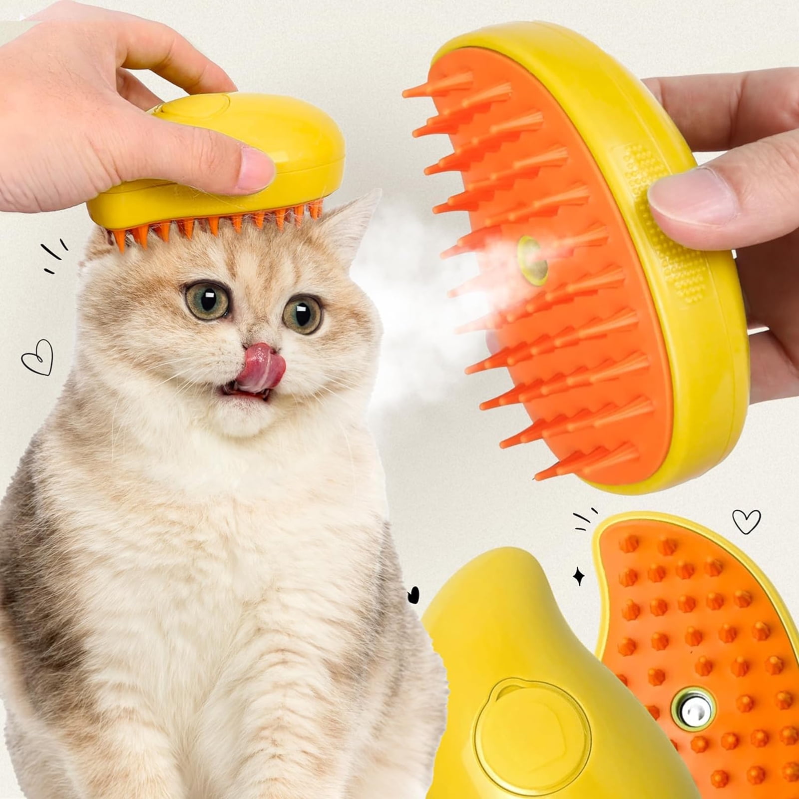 BITOUSHI Cat Steam Brush - Steamy Pet Brush Grooming Tool for Shedding and Cleaning - Cat Hair Brush with Water 3 in 1 Multifunctional Silicone Steamy Cat Pet Brush Dog Massager Brushes - Yellow