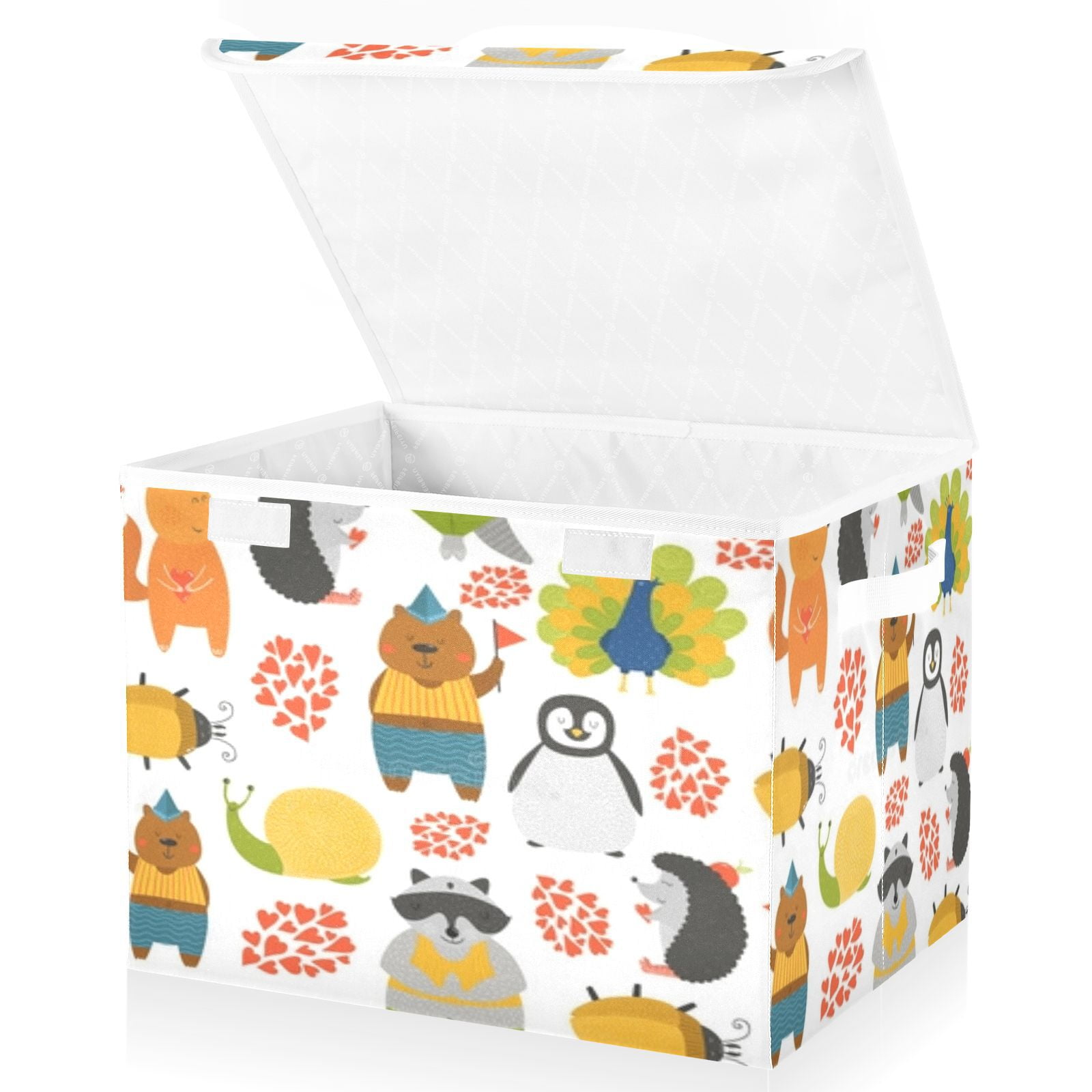 Cute animal pattern background Storage Bins with lid, Decorative Boxes for Shelves, Closet Organizer Basket with Handles, Large,