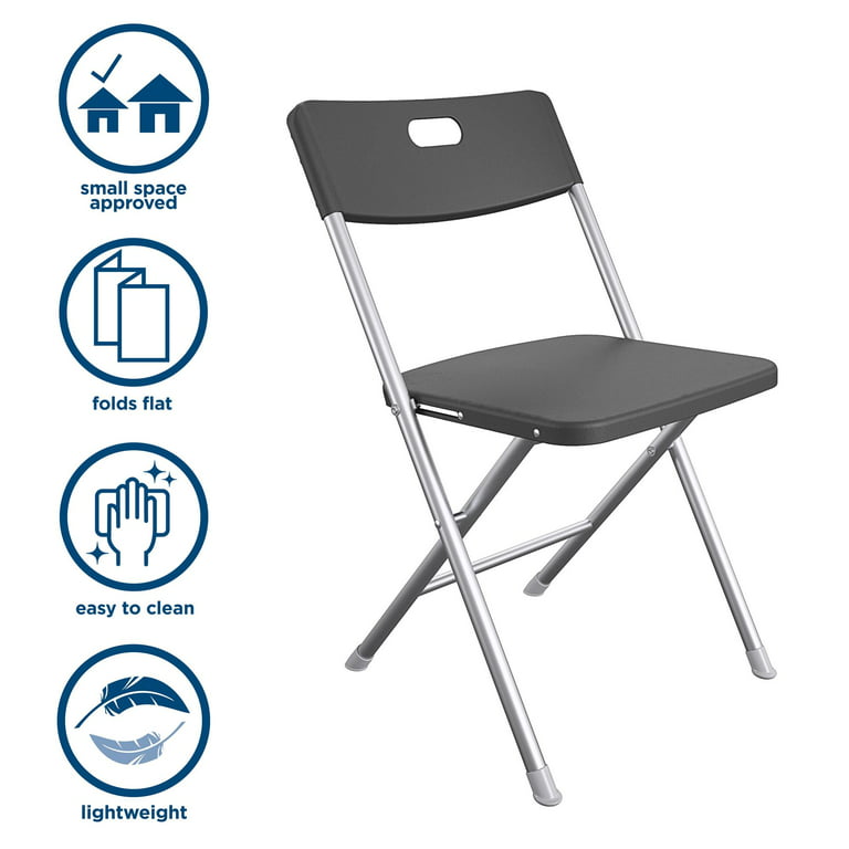 Mainstays Resin Seat & Back Folding Chair, Black, 4-Pack