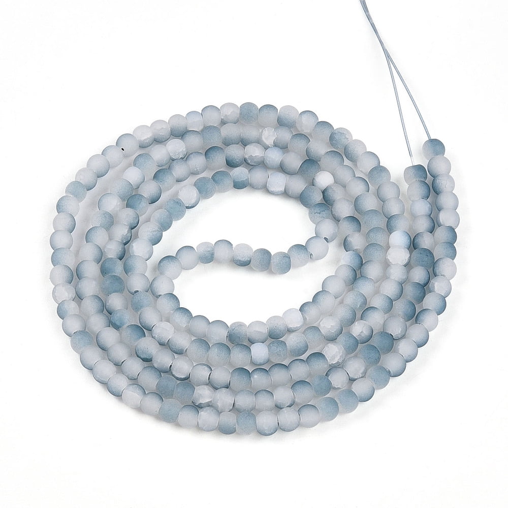 20strands Crackle Glass Beads Strands Round Two Tone Frosted Light Steel Blue 4~4.5x3~4mm Hole: 0.9mm about 215~221pcs/strand 30.31~31.50 inch(77~80cm)