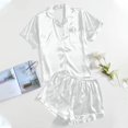 thumbnail image 3 of Satin Slumber Set, Women's Casual Solid Silk Satin Pajama Set Short Sleeve Button Up Top & Shorts Sleepwear, Womens Pajamas Set, for Size S, 3 of 4