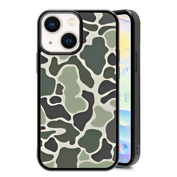 RSMTCI for iPhone 14/13 Case 6.1IN,Old Camo Green Phone Case, Black