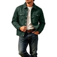 thumbnail image 5 of Ecqkame Men's Classic Trucker Jacket Lapel Collar Button Down Long Sleeve Multi Pockets Casual Daily Trendy Versatile Outerwear Green M, 5 of 5