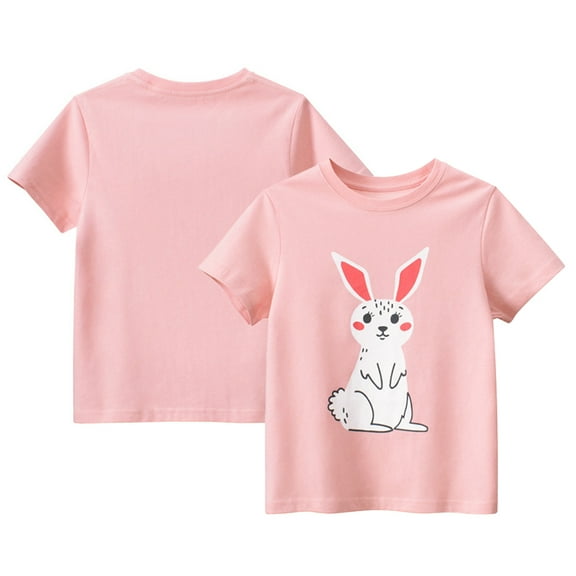 LYMAYTER Kids Toddler Short Sleeve T-Shirt for Girls 100% Organic Cotton Tee Shirts Summer Crew Neck Bunny Tees Shirts,Size 6-15Y