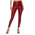 thumbnail image 2 of Women's Elastic Waist Solid Color Casual High Waist Leather Look Pants with Hip Lifting Effect, Pencil Pants for Women, Faux Leather Trousers,Wine,M, 2 of 6