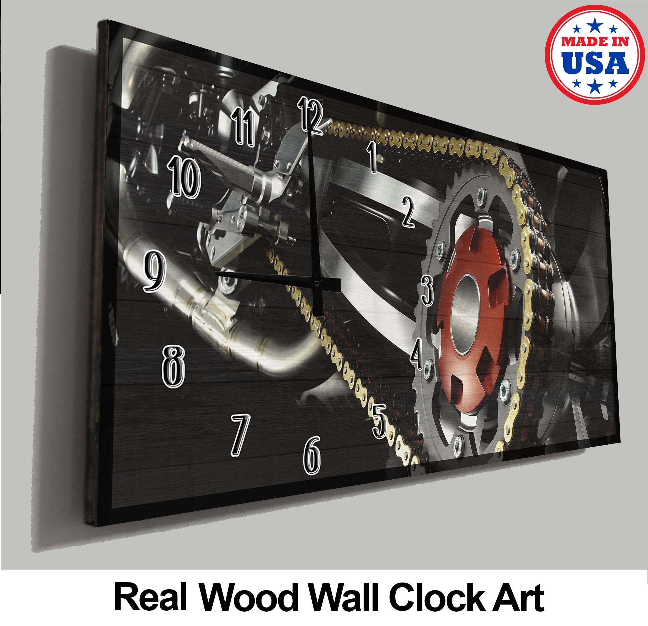 Motorcycle Wall Clock Motorcycle Chain Bike Close Up Picture Man Cave