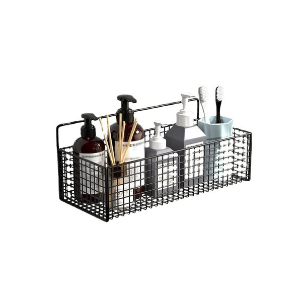 Estante de ducha para baño, estante de hierro sin perforaciones, libros, cosméticos, tocador, estantes, sala de estudio, cesta de Almacenamiento y organización del hogar Una sola capa grande Inteprter HA066523-01