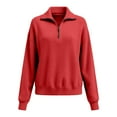 thumbnail image 3 of NMMUED Women Quarter Zip Pullover Winter Tops for Women Womens Tops Casual Knit Top Womens Pullover Sweaters Knitted Sweater Knitted Tops for Women Red XL, 3 of 9