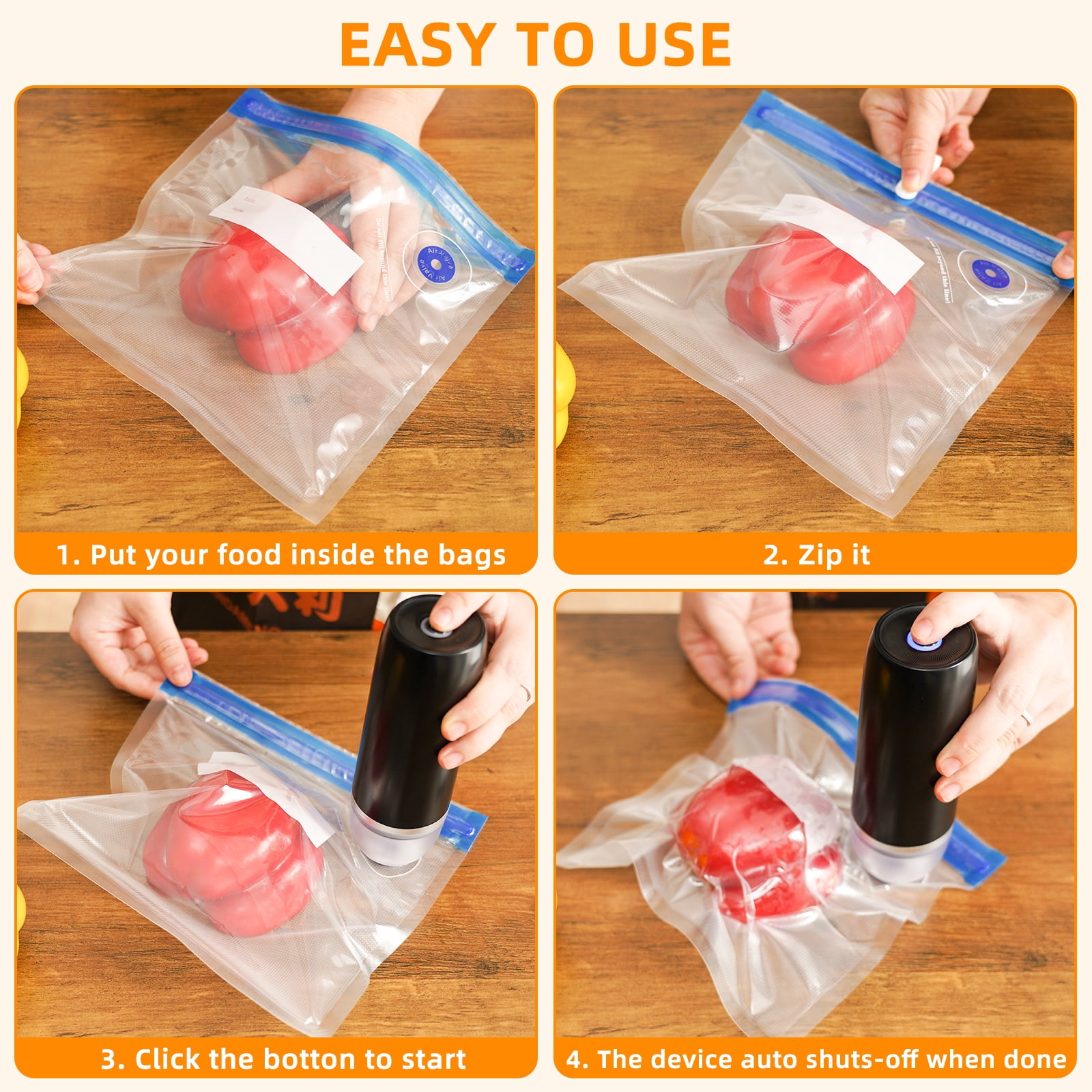 YEERSWAG Handheld Vacuum Sealer Cordless Portable Food Sealer Machine for Travel, Kitchen, Freezer,5 Reusable Bags Included