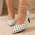 thumbnail image 2 of Gpaecead Women's French Polka Dot Stiletto Pumps Pointed Toe Vintage Slip On Shoes With Breathable Cotton Blend For Party White, 2 of 6