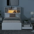 thumbnail image 4 of EUROCO Wood Twin Size Platform Bed with Storage Headboard and 2 Drawers, Open Shelf and LED Light for Kids Teens Adults, White, 4 of 13