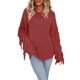 thumbnail image 2 of VISgogo Suéter de talla grande para mujer, suéter de punto con flecos de cuello redondo de manga larga de color sólido informal VISgogo moda, 2 of 5