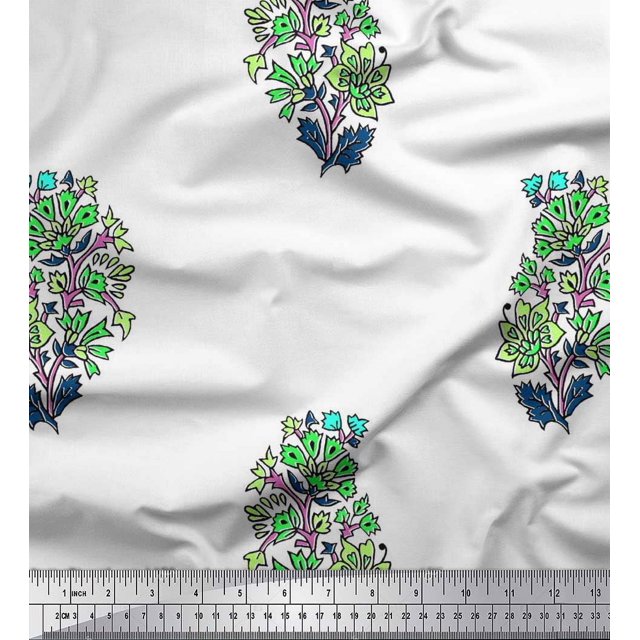 Soimoi Rayon Fabric Leaves & Floral Block Print Fabric by Yard 42 Inch Wide