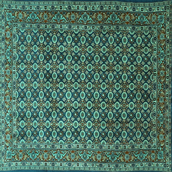 Ahgly Company Machine Washable Indoor Square Persian Turquoise Blue Traditional Area Rugs, 3' Square