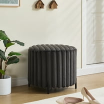 CoSoTower 22.05"Wide Upholstered Round Pouf Ottoman Foot Rest with Black Metal Legs,Faux Fur Footstool for Living Room Bedroom Entryway. Charcoal