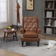 thumbnail image 2 of Tabaray Faux Leather Accent Chair Set of 2, Modern Living Room Chairs, Button Tufted Wingback Armchair with Wood Legs, Upholstered Bedroom Chair with Rivet Decoration, Leisure Reading Chair, Brown, 2 of 14