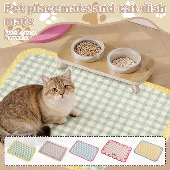 Waterproof Pet Feeding Mat 15.75"*11.8" Non-Slip PVC Cat Bowl Mat Large Spill-Proof Food Placemat for Dogs and Cats Durable Floor Protector for Messy Eaters - Blue