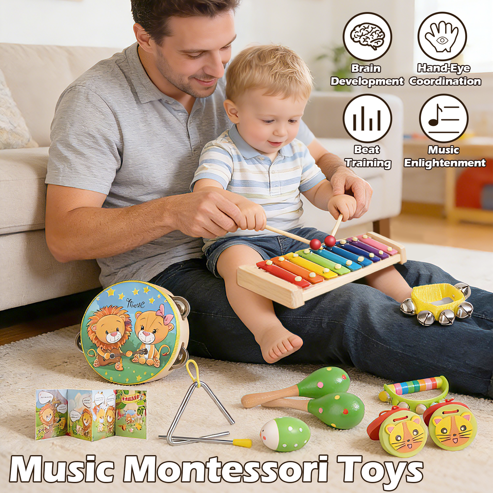 Oathx Wooden Montessori Musical Instrument Set 16 Pieces photo 6