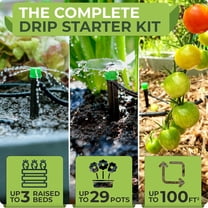 Adjustable Premium Drip Irrigation System Kit for Garden, Raised Beds with Drip Emitters, 5/16" and 1/4" Irrigation Tubing and Barbed Fittings
