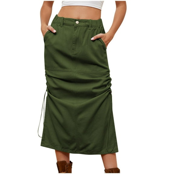 HomeGardon Womens Midi Skirts,Skirts for Women Spring Summer Denim Casual Wear Pocket Skirt Casual Mid Length Skirt,S-XXL