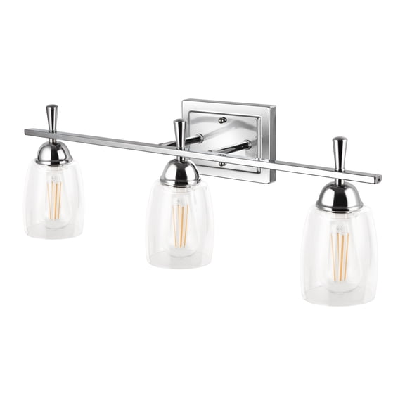 Better Homes & Gardens 24.41" Modern 3-Head Vanity Light, Chrome Finish Clear Glass, ST18 LED Bulbs