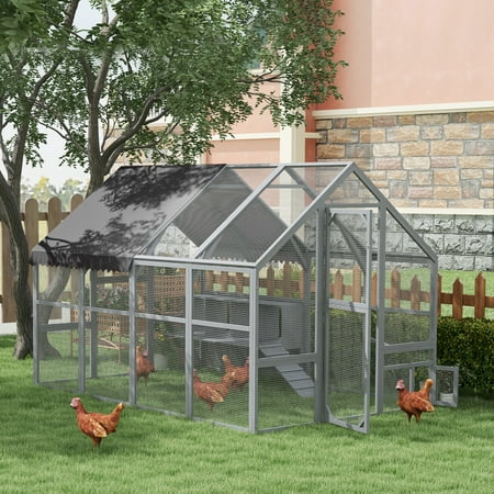 PawHut 9.2' x 6.1' Chicken Run, Cover for 8-12 Chickens, Gray