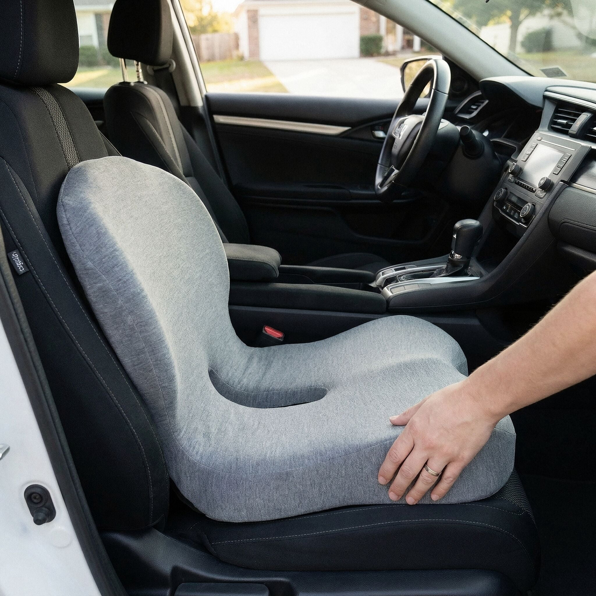 Ergonomic Memory Foam Seat Cushion with Lumbar Support, Contoured U-Shaped Design, Non-Slip Grips and Removable Washable Cover - Dark Grey