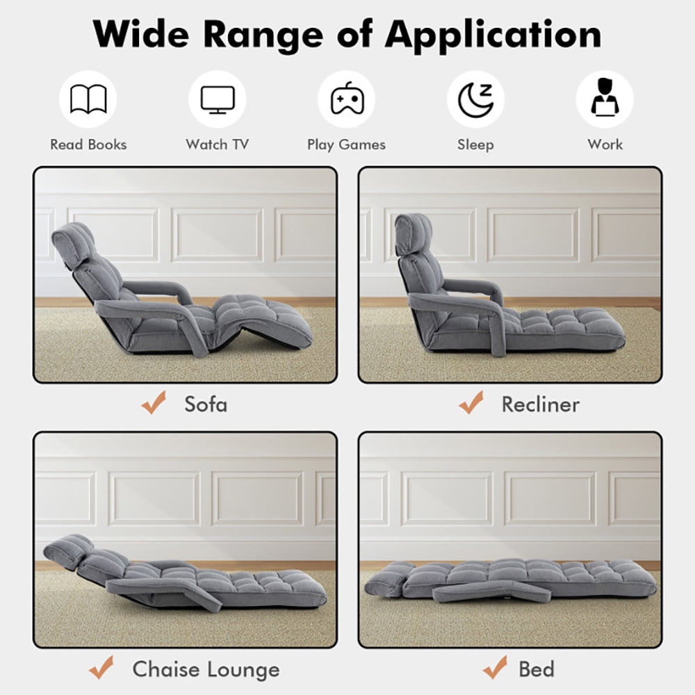 Finihen Floor Chair, Adjustable Folding Floor Chair, 6-Position Adjustable Floor Chair with Adjustable Armrests and Footrest, for Living Room, Bedroom, Gray Finihen Floor Chair, Adjustable Folding Floor Chair, 6-Position Adjustable Floor Chair with Adjustable Armrests and Footrest, for Living Room, Bedroom, Gray