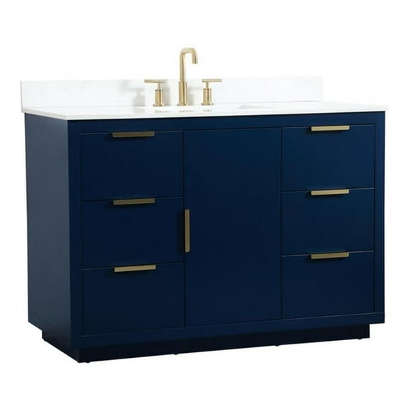 48 inch single bathroom vanity in blue with backsplash