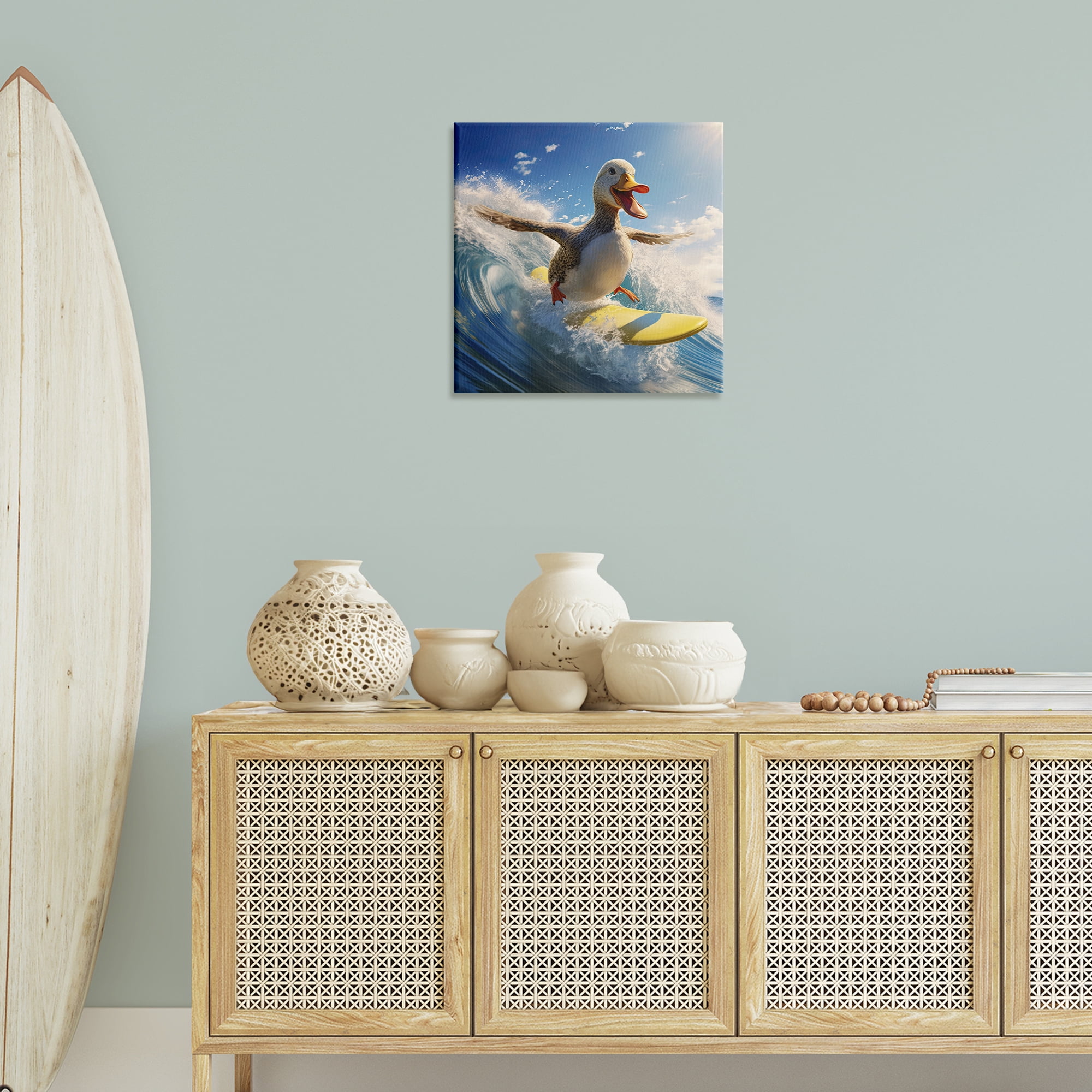 Stupell Industries Happy Surfing Duck Coastal Painting Gallery Wrapped Canvas Art Print Wall Art, 24 x 24