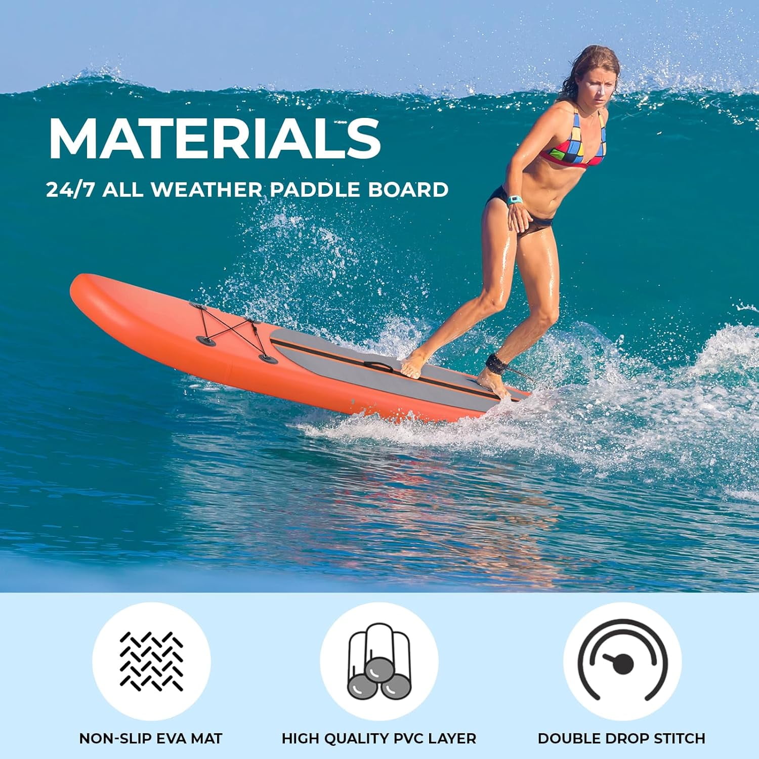 Pirecart 10' Inflatable Stand up Paddle Board 6" Thick SUP with Carry Bag, Non-Slip Deck, Hand Pump, for All Skill Levels, Orange