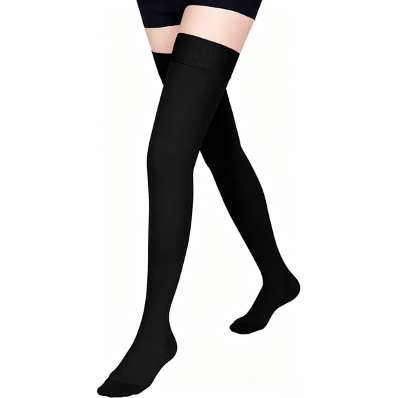 MecTo 15-20mmHg Closed Toe Compression StockingsThigh High Compression Socks for Running Nursing Sports Veins( Black, XL)