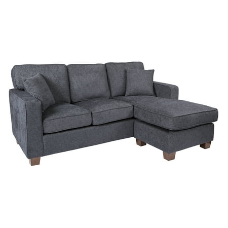 OSP Home Furnishings Russell Sectional in Navy fabric with 2 Pillows and Coffee Finished Legs