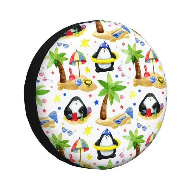 Bingfone Pingouins sur la Plage pour Pneu de Rechange Protecteurs de Roues Universels Résistants aux Intempéries pour Véhicule Récréatif Remorque de Voyage SUV Camion-15 Pouces