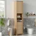 thumbnail image 2 of Euroco 67.7" Tall Freestanding Bathroom Cabinet, Traditional American Style, 1 Door with Adjustable Shelf, 3 Drawers, Open Storage, Gold Metal Handles, Damping Hinges, Space-Saving Design, 2 of 9