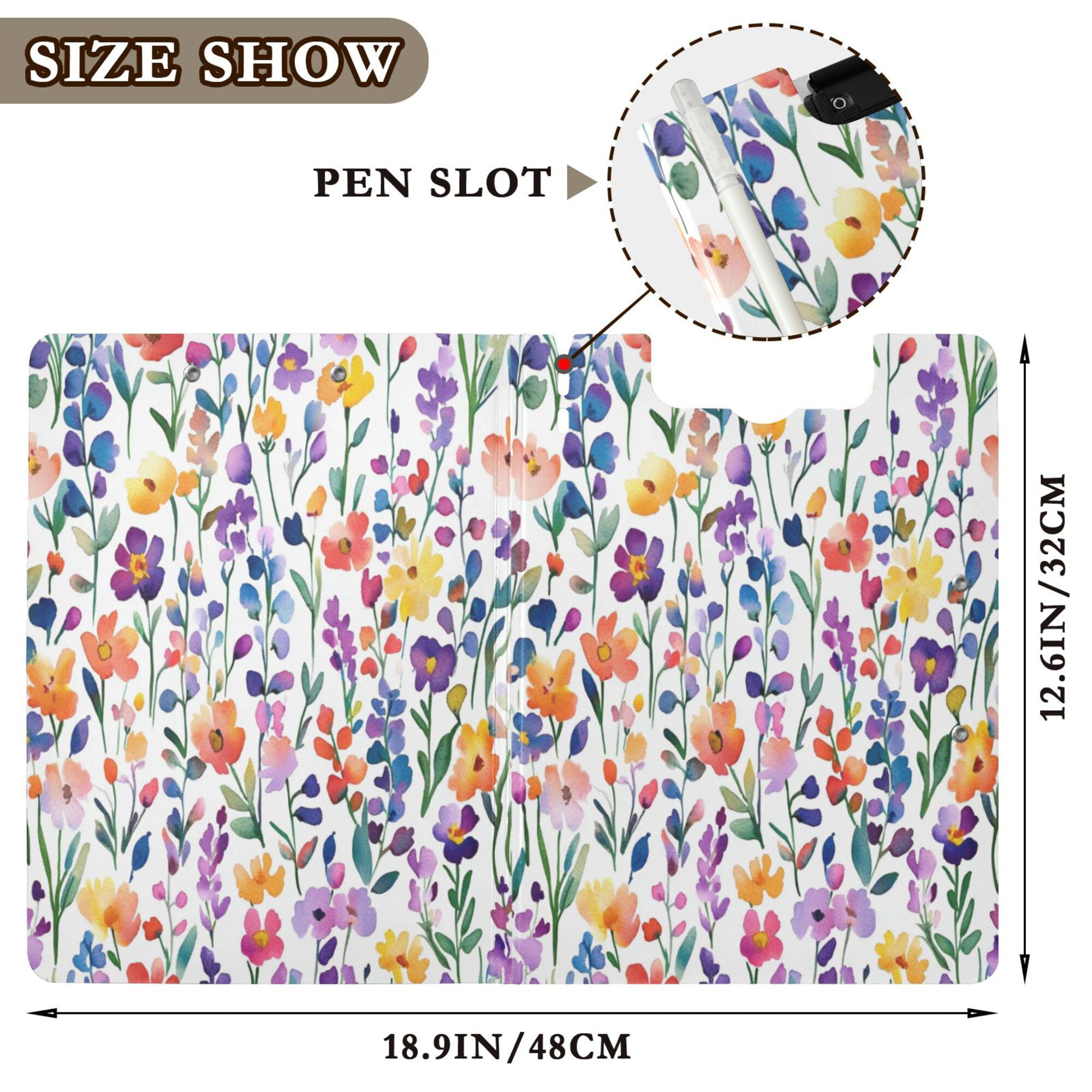 FORMRS A4 Clipboard Folder with Pen Holder Horizontal Foldable School Office Binder, Purple Wildflower Pattern