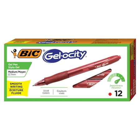 BIC Gelocity Original Retractable Gel Pen, Medium Point (0.7 mm), Red, (Best Dark Red Fountain Pen Ink)