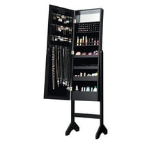 Costway Mirrored Jewelry Cabinet Organizer w/18 LED lights Black