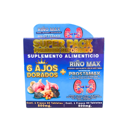 6 Ajos Dorados Super Pack Dietary Supplement – Golden Garlic & Kidney Prostate Support, 2 Bottles (60 + 90 Tablets) 500 mg Each