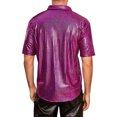 thumbnail image 3 of Camisas INSPIRE CHIC para hombres, de manga corta, con botones, para discotecas, promociones, brillantes, fiesta, camisa disco de los 70, 2XL, rojo rosa, 3 of 5