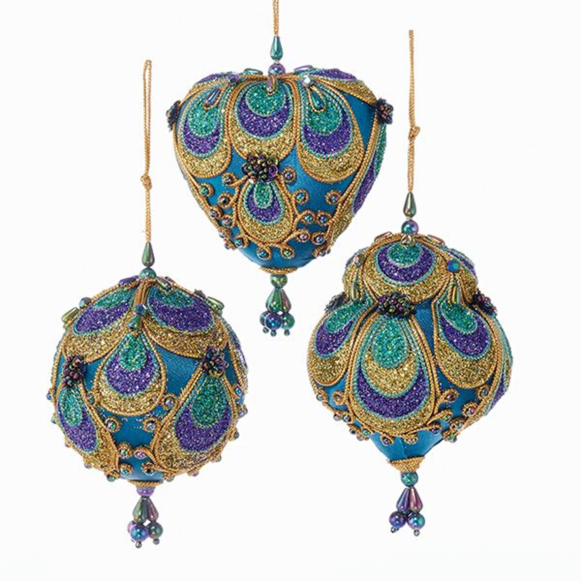 Club Pack of 12 Regal Peacock Satin Ball, Teardrop and Heart Christmas