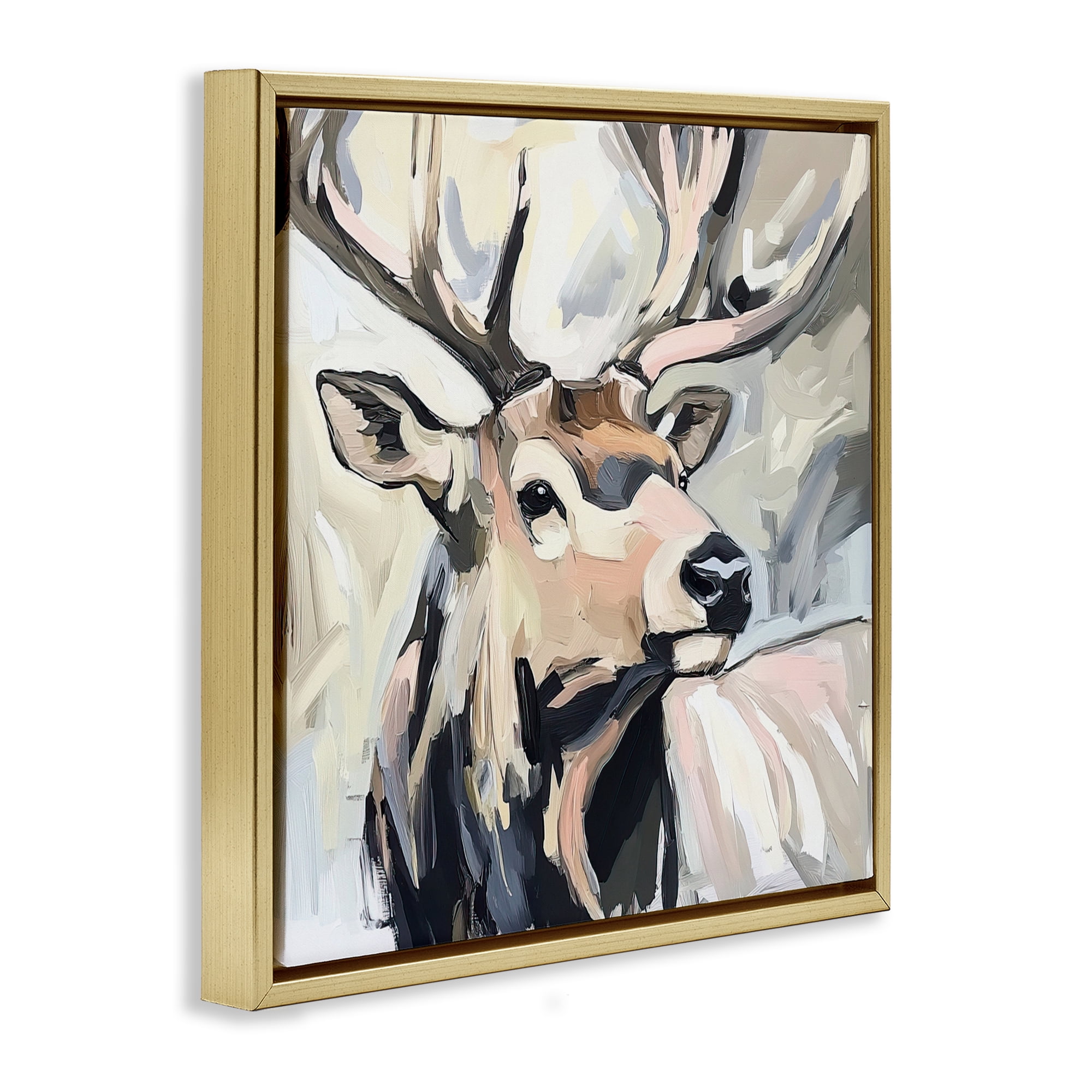 Stupell Industries Neutral Bull Elk Portrait Gold Framed Floater Canvas Wall Art, design by Tina LeCour