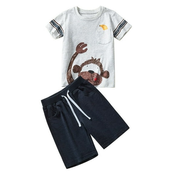 Gyexs Boys T Shirts Set Shorts Sleeve Monkey Graphics Tee & Shorts 2PC Outfits,Toddler