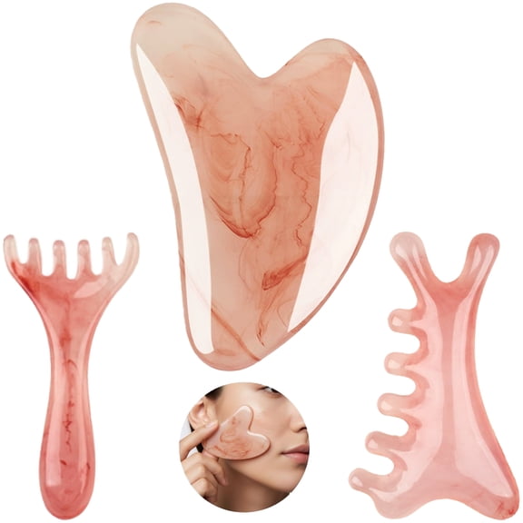 3 Pcs Amber Resin Head Massage Comb Set, Including Dolphin & Deer Antler-Shaped Scalp Massagers, Heart Gua Sha Facial Tools for Full Body Scraping, Meridian Relief