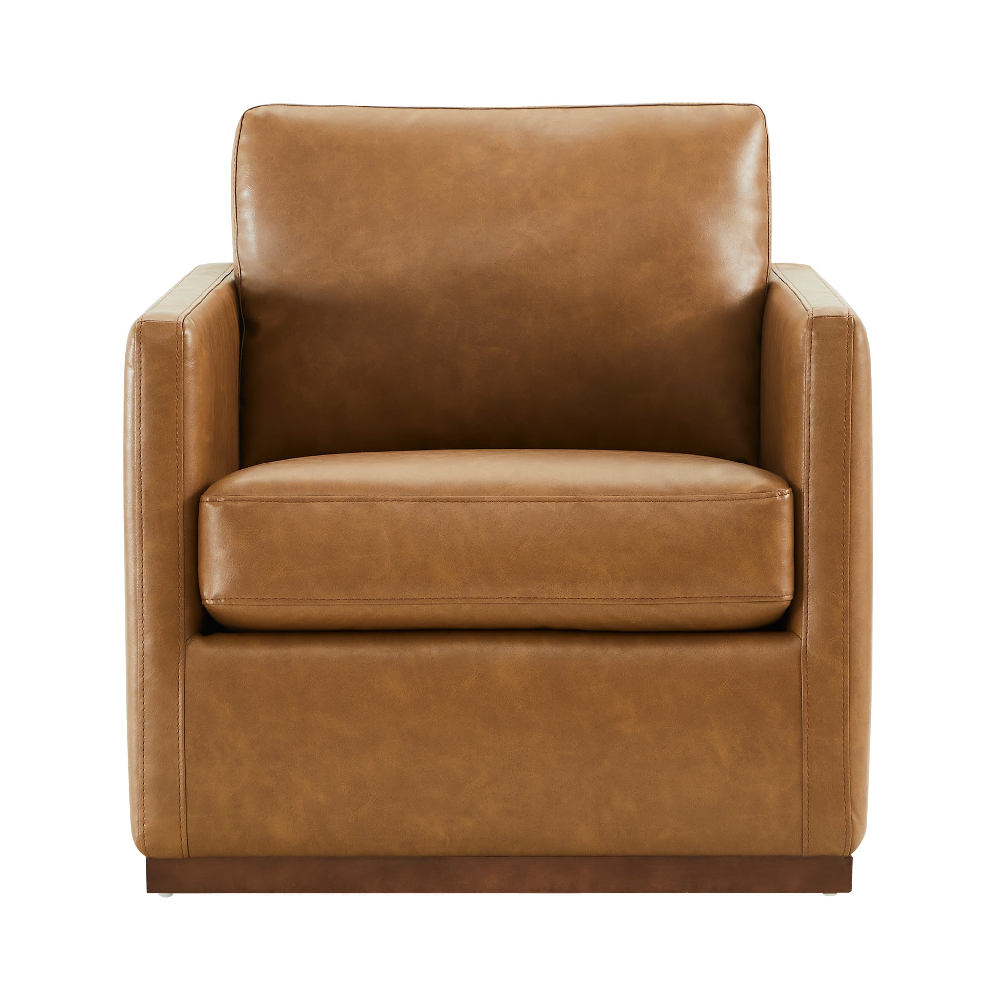 CHITA Swivel Accent Chairs for Living Room, Comfortable Arm Chairs for Bedroom,Faux Leather in Saddle Brown