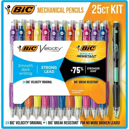 BIC Mechanical Pencil Kit 24 Velocity + 1 Break Resistant 0.7mm Lead 25 ct